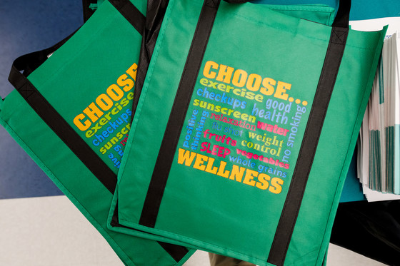 photo of bags with wellness messages