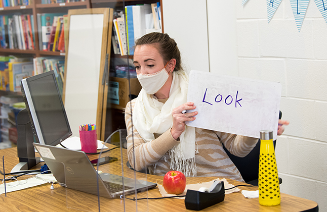 photo of teacher teaching virtually