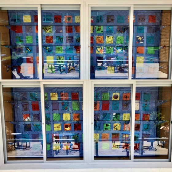 The Clermont Quilts made by the PTA are on display in the library showcase.
