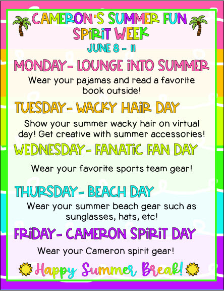 Spirit Week (June 8th - 11th)