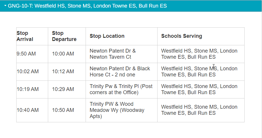 Tuesday Meal Bus Route
