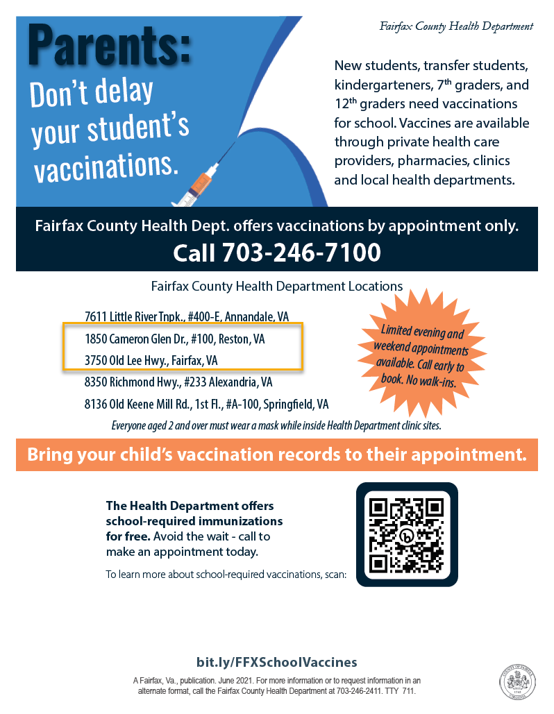 Fairfax County Health Department Vaccination Flyer