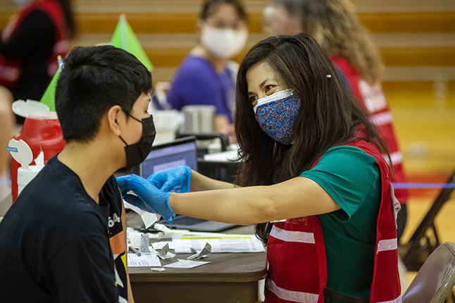 Student getting a vaccine