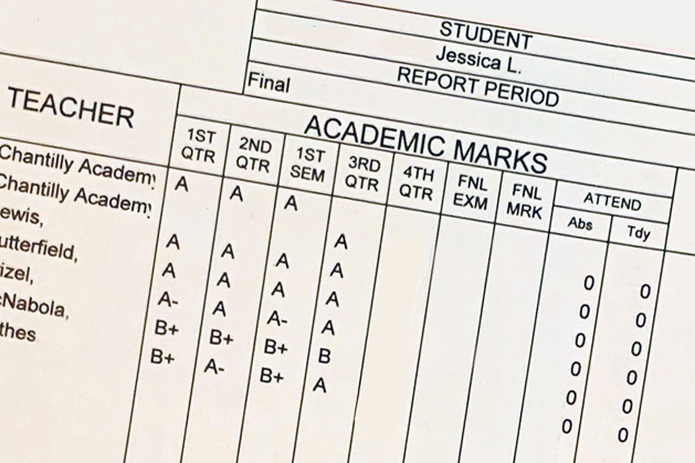 copy of a student report card