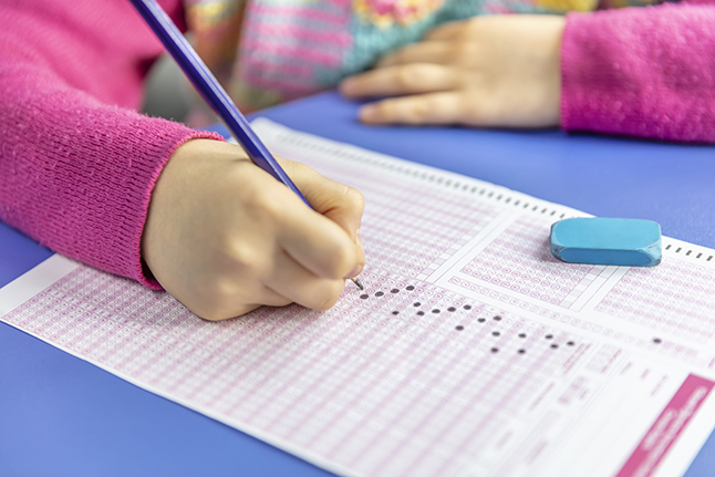 Student taking a standardized test.