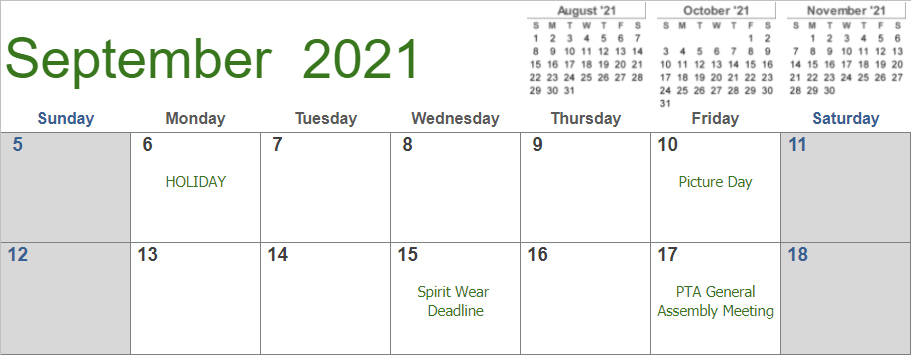 September First Two Weeks Calendar
