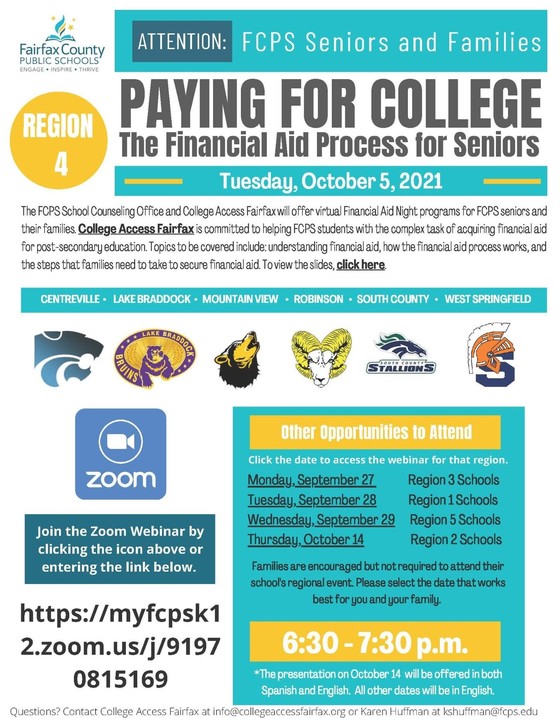 Region 4 Paying for College Night flyer