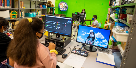 Students producing a television show