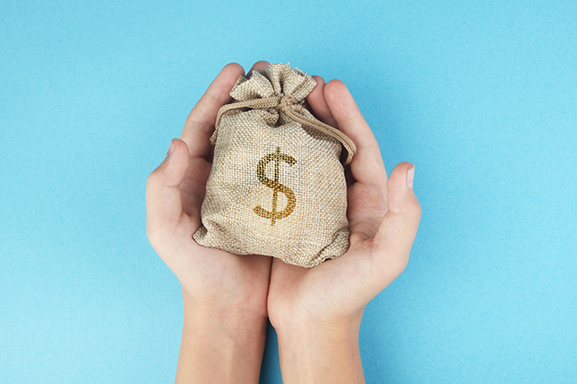 photo of hands holding a bag of money