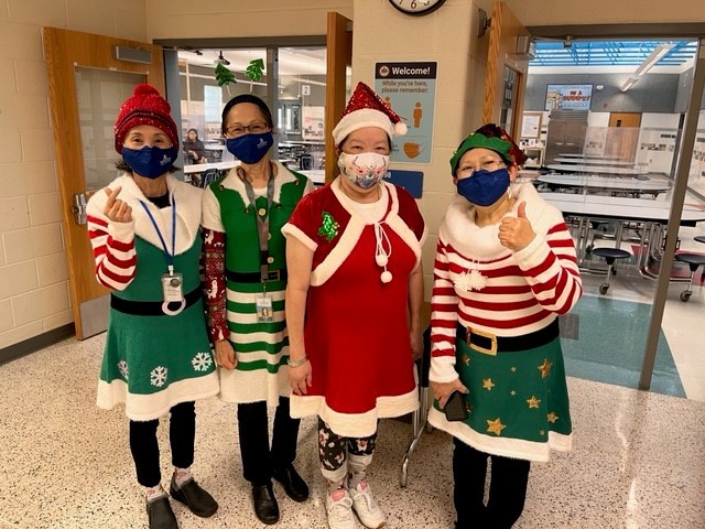 Clermont cafeteria staff dressed up in holiday attire the day before winter break! 