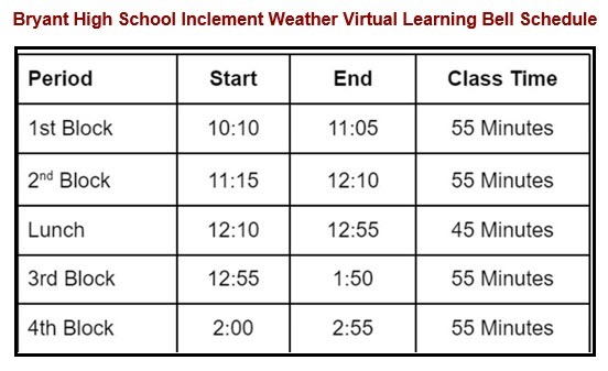 Inclement Weather Virtual Bell Schedule