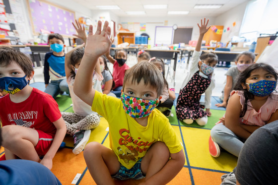 Kindergartners in a classroom. 