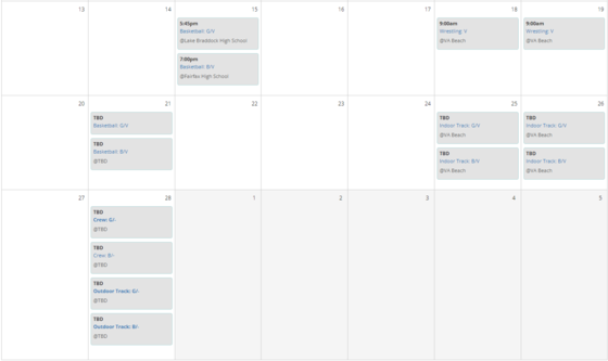Regional Schedule Next Week