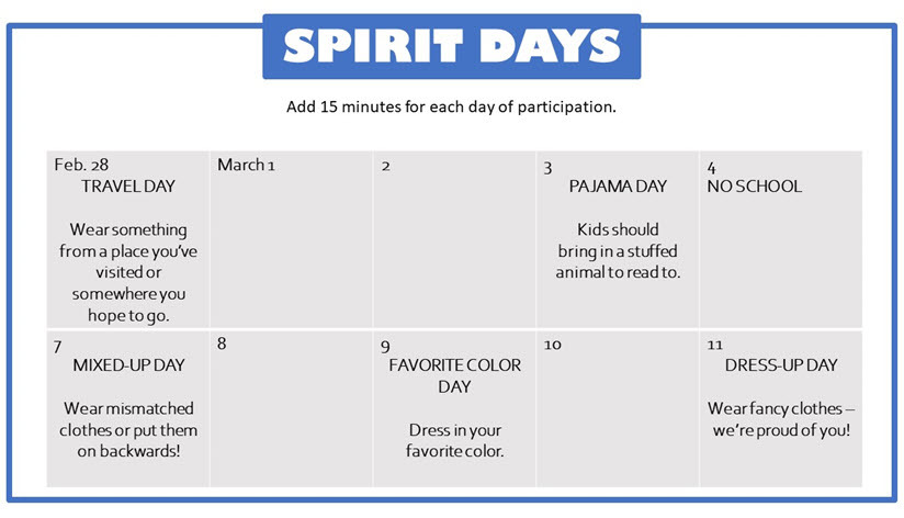 PTA Read-a-Thon Spirit Days