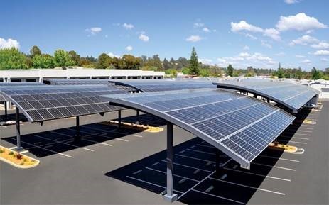 Solar panels in parking lot 