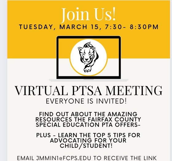 PTSA virtual meeting flyer