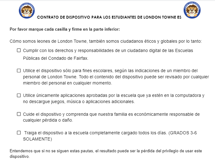 Spanish London Towne Student Device Contract 