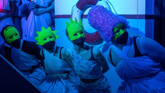 Picture of students performing Mr. Burns, A Post-Electric Play