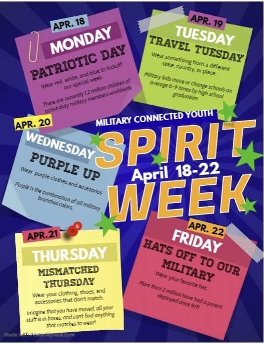 Spirit Week April 18-22 04.01.22