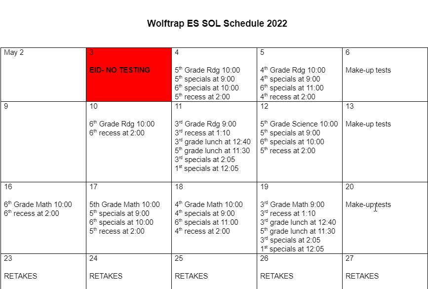 SOL Schedule 2022