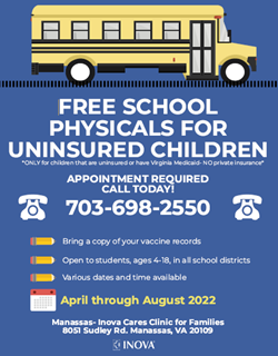 English flyer for free school physicals