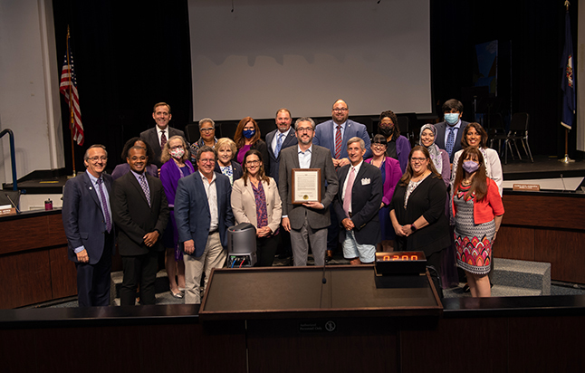 The Fairfax County School Board honors the 2021 Citizen Bond Committee for their efforts to support passage of school construction bond referendum.