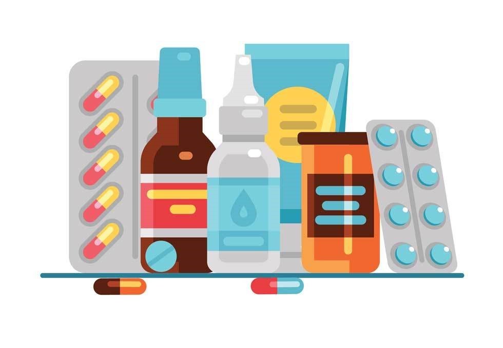 A graphic of medication bottles