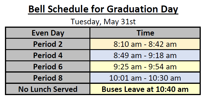 Graduation Day Bell Schedule