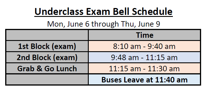 Underclass Exam Bell Schedule