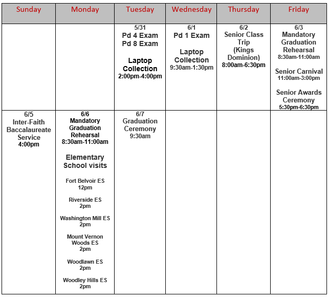 Senior Schedule