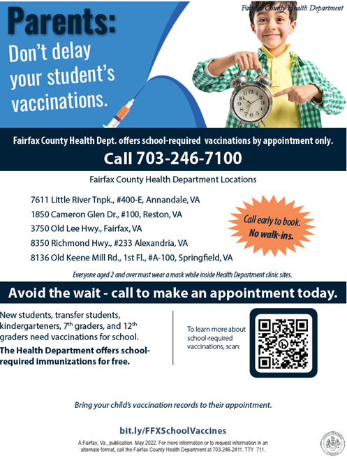 Fairfax County Health Department Immunization Clinics flyer