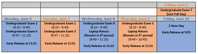 WSHS Undergraduate Exam Schedule