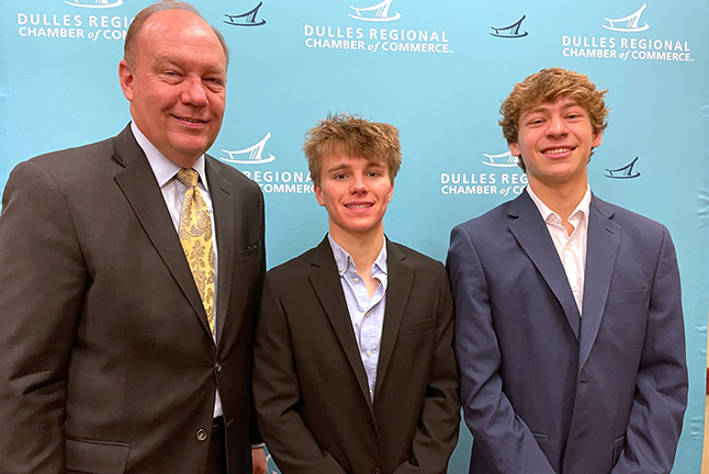 Dulles Chamber President and CEO John Boylan with two Westfield High School interns Dylan Norman and Ben Varner.