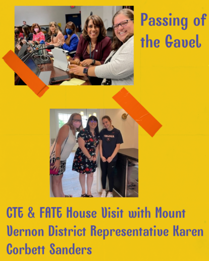 Photo collage of passing the gavel from Ms. Pekarsky to Ms. Sizemore Heizer and Ms. Cohen and Ms. Corbett Sanders at the FATE house