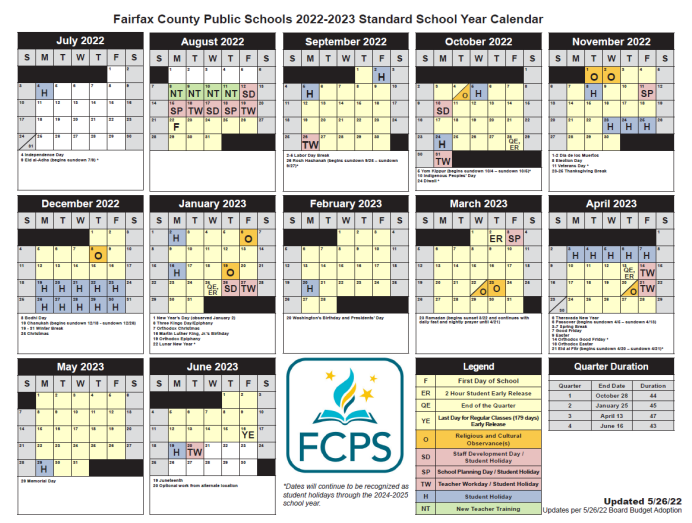 Fairfax County Public Schools 2024 2025 Standard School Year Calendar 