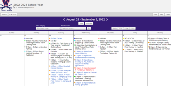 Calendar for week of Aug 28-Sept 3