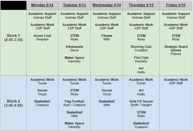 ASP week of Sept 12-16