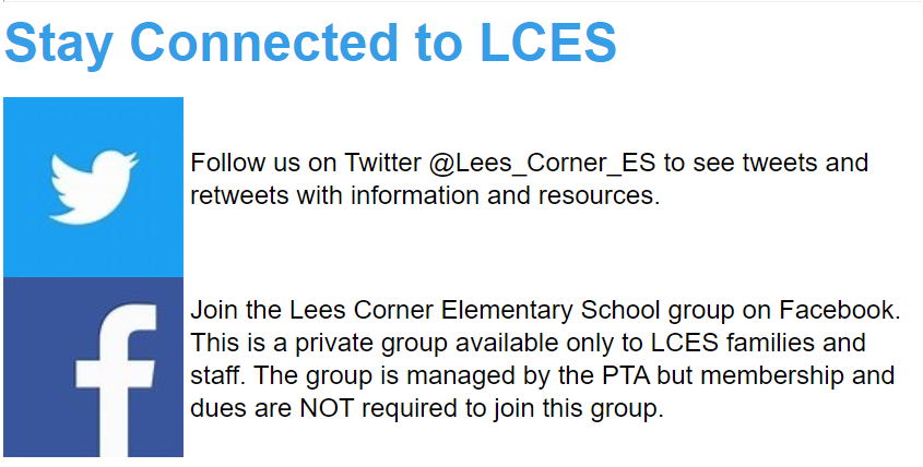 Follow us on Twitter and join the PTA Facebook group
