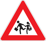 Street sign with figures of school children