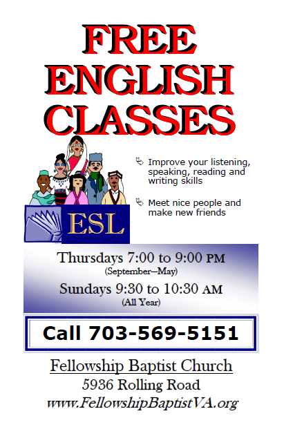 FREE ESL Classes at Fellowship Baptist Church