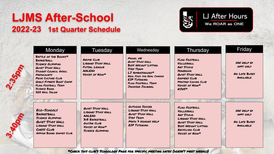 1st Quarter Schedule