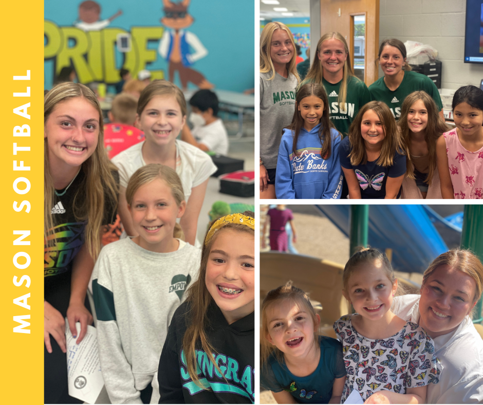 Collage of Mason Softball Players with WSES students