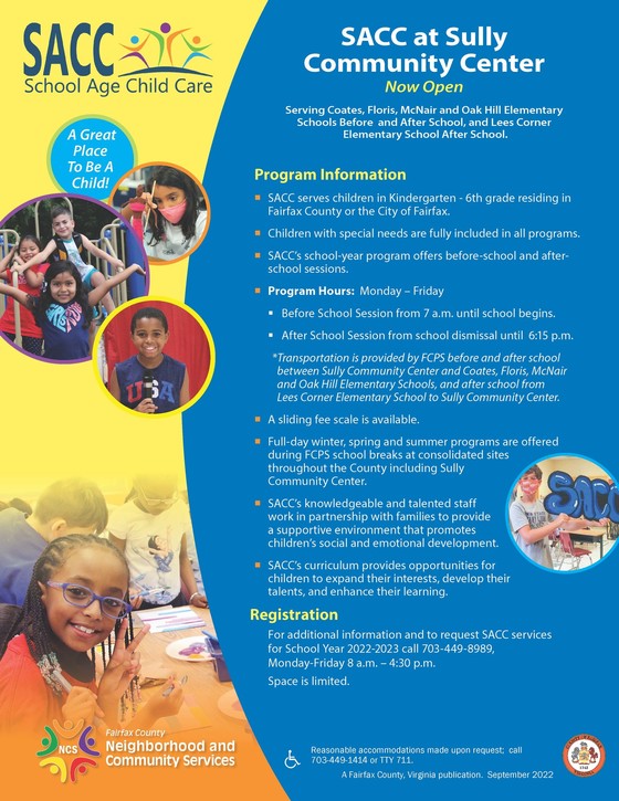 Sully community Center flyer advertising SACC