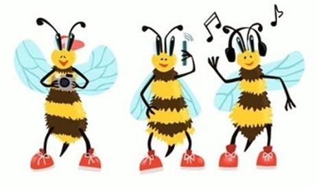 three dancing bees