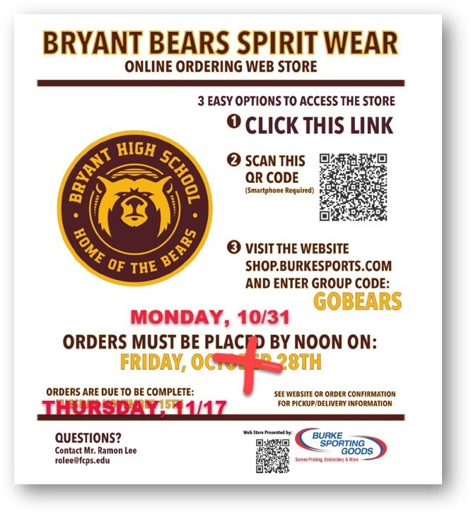 Order Bryant Bear Spirit Wear! ¡Ordene Bryant Bear Spirit Wear!