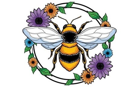 bee in a flower wreath graphic