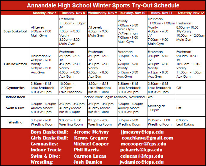 Winter Tryout Schedule