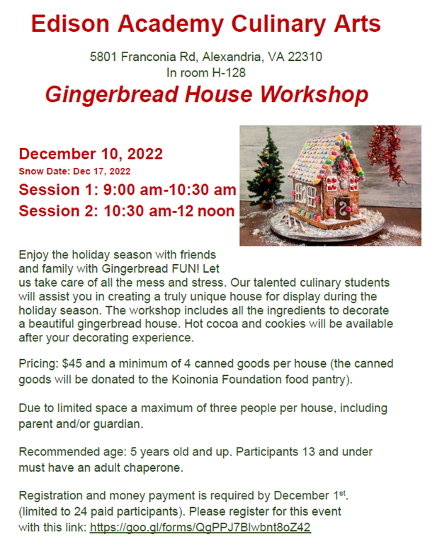 Gingerbread House Workshop at Edison Academy Culinary Arts