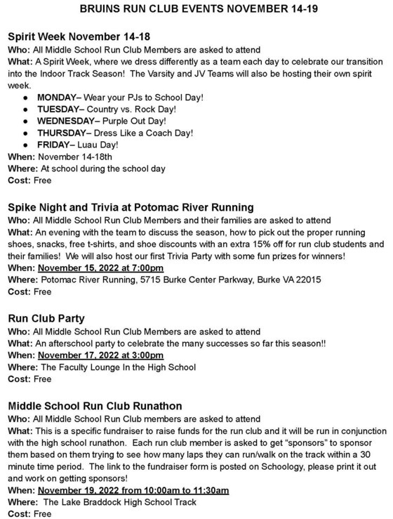 Bruins Run Club Events