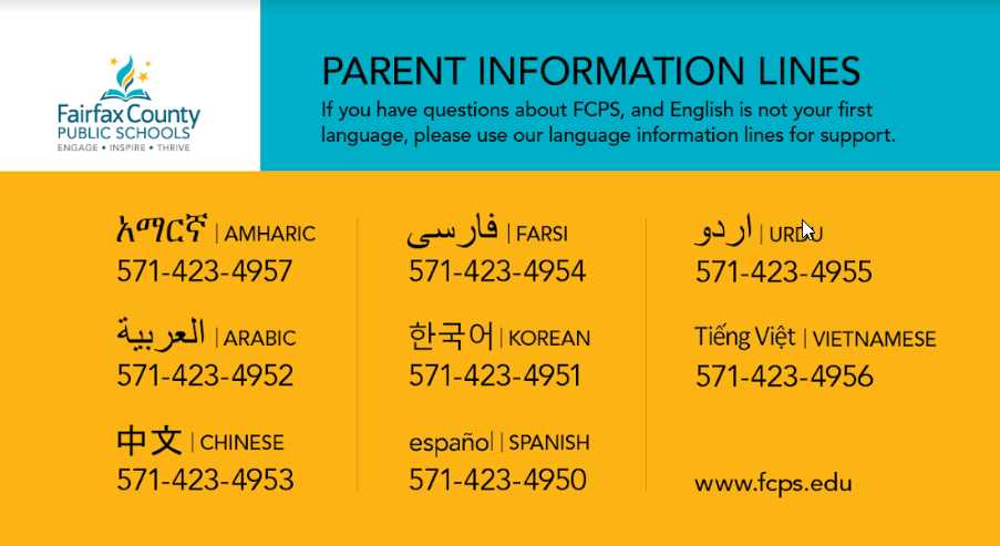 Contact FCPS in multiple language lines